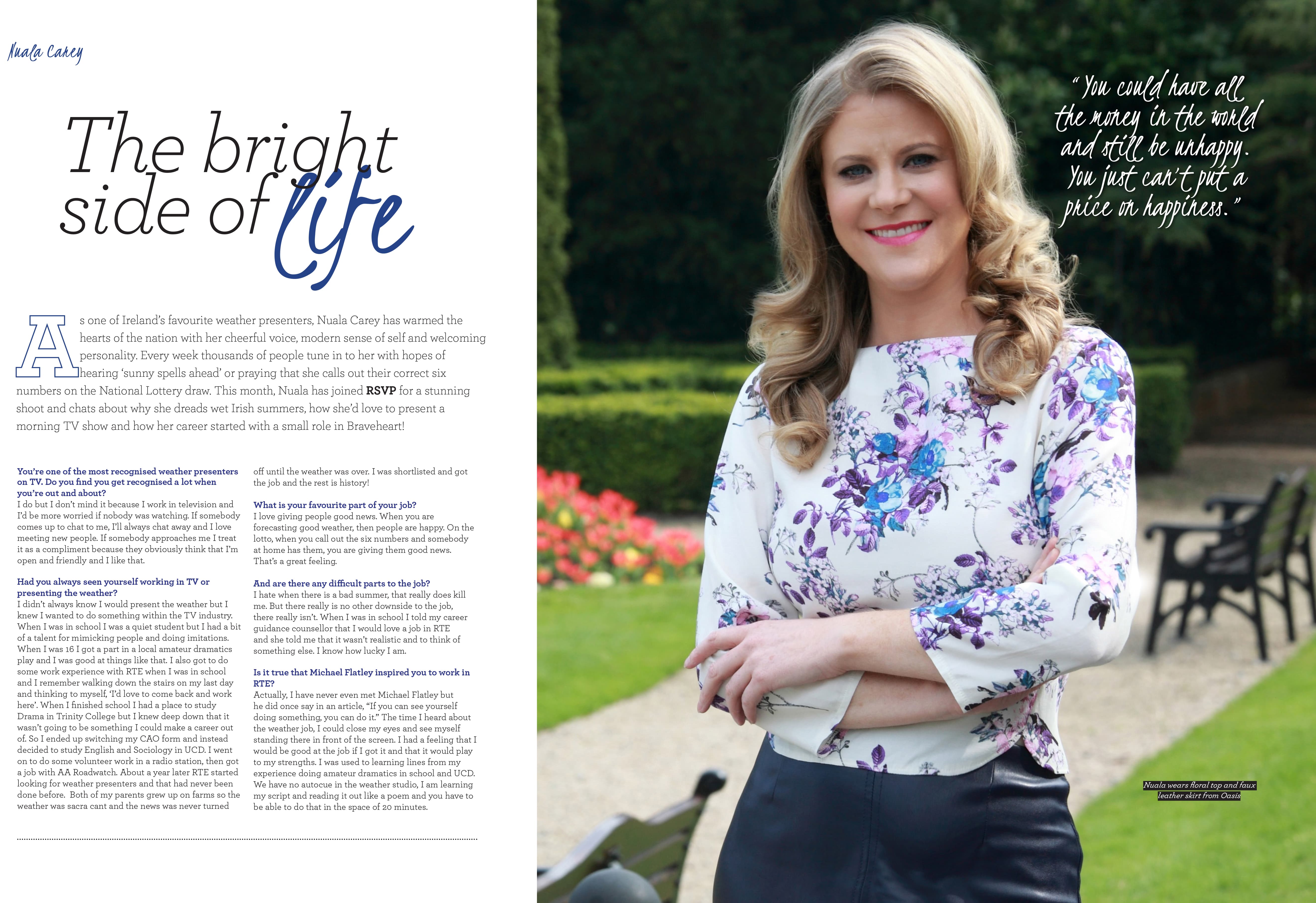 RSVP Magazine October 'The Bright Side of Life', Nuala Carey, Ireland's favourite weather presenter, photographed by Jill O'Meara