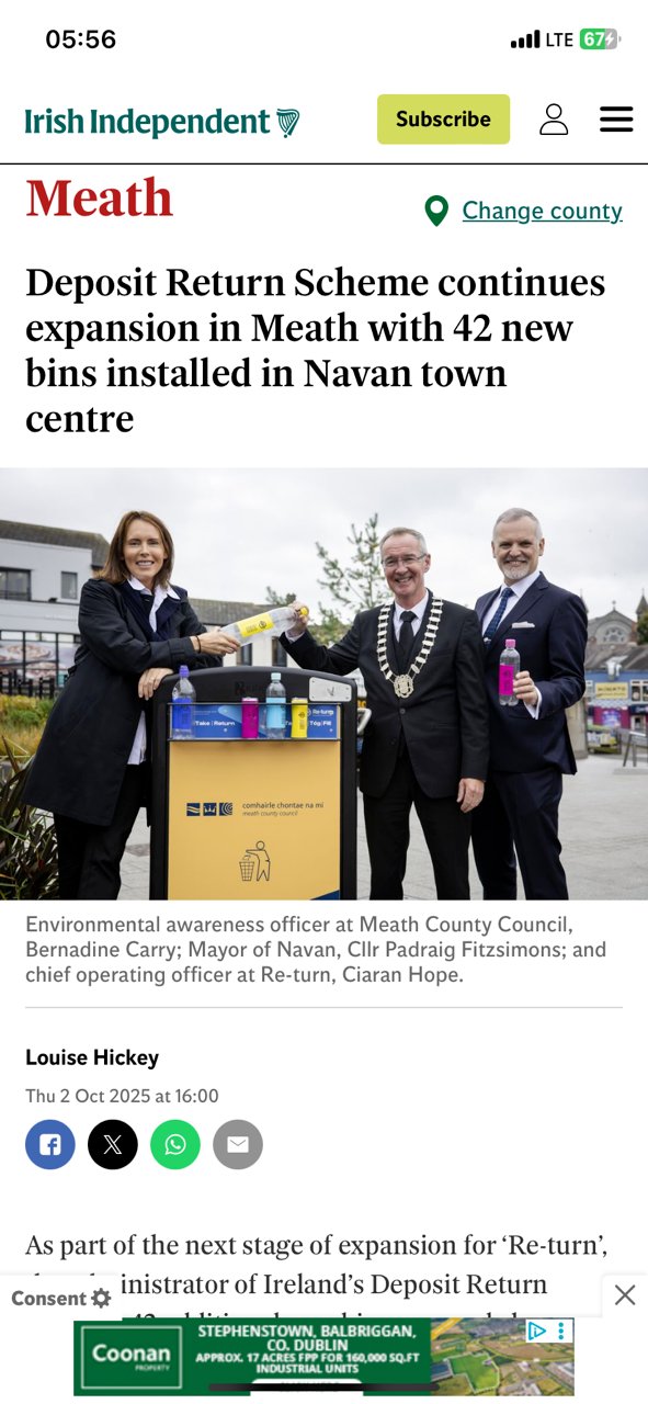 Irish Independent news feature — Deposit Return Scheme expansion, Navan Co. Meath — photography by Jill O'Meara